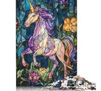 500 Pieces Puzzle for Adults Stained Glass Unicorn Jigsaw Puzzles for Adults Puzzle Woodenboard Puzzles Educational Game Challenge Toy 500pcs (52x38cm)