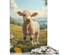 500 Pieces Puzzle for Adults White Bull Calf in Meadow Jigsaw Puzzles for Adults Puzzle Woodenboard Puzzles Educational Game Challenge Toy 500pcs (52x38cm)