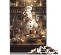 500 Pieces Puzzles Cow Cooking Kitchen Funny Jigsaw Puzzles for Adults Woodenboard Puzzles Home Decoration Puzzle Toys 500pcs (52x38cm)