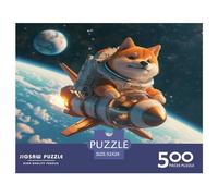 500 Pieces Puzzles for Adults Astronaut Shiba Inu Creative Square Jigsaw Puzzles for Adults, Wooden Puzzles Home Decoration Jigsaw Puzzles 500pcs (52x38cm)