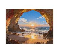 500 Pieces Puzzles for Adults Beach Sea Cave Sunset Jigsaw Puzzle for Sisters, Art DIY Challenging Puzzle Family Game Gift for Friends, 20.5 X 15 in