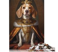 500 Pieces Puzzles for Adults 'Beagle Dog Dressed King Creative Square Jigsaw Puzzles for Adults, Wooden Puzzles Home Decoration Jigsaw Puzzles 500pcs (52x38cm)