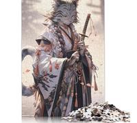500 Pieces Puzzles for Adults Cat Kimono Japan Square Puzzle for Adults & Wooden Puzzles Home Decor 500pcs (52x38cm)