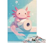 500 Pieces Puzzles for Adults Cute Axolotl with Toilet Paper Roll Square Puzzle for Adults & Wooden Puzzles Home Decor 500pcs (52x38cm)