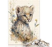 500 Pieces Puzzles for Adults Cute Baby Cheetah Painting Creative Square Jigsaw Puzzles for Adults, Wooden Puzzles Home Decoration Jigsaw Puzzles 500pcs (52x38cm)