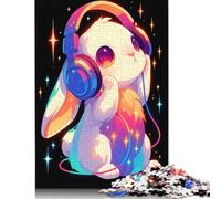 500 Pieces Puzzles for Adults Cute Bunny with Headphones Jigsaw Puzzles for Adults And Wooden Puzzles Home Decoration 500pcs (52x38cm)