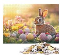 500 Pieces Puzzles for Adults Easter Bunny with Decorated Eggs Creative Square Jigsaw Puzzles for Adults, Wooden Puzzles Home Decoration Jigsaw Puzzles 500pcs (52x38cm)