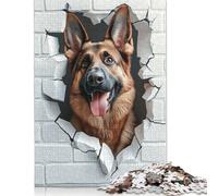 500 Pieces Puzzles for Adults German Shepherd Breaking Through Wall Square Puzzle for Adults & Wooden Puzzles Home Decor 500pcs (52x38cm)