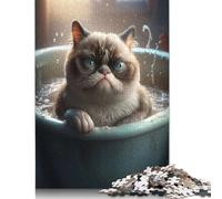 500 Pieces Puzzles for Adults Grumpy Cat Meme Bathtub Jigsaw Puzzles for Adults And Wooden Puzzles Home Decoration 500pcs (52x38cm)