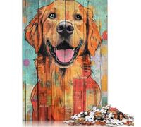 500 Pieces Puzzles for Adults Happy Golden Retriever Creative Square Jigsaw Puzzles for Adults, Wooden Puzzles Home Decoration Jigsaw Puzzles 500pcs (52x38cm)