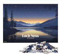 500 Pieces Puzzles for Adults Loch Ness, Scotland at Night Square Puzzle for Adults & Wooden Puzzles Home Decor 500pcs (52x38cm)