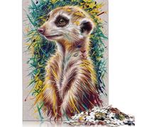 500 Pieces Puzzles for Adults Meerkat in Grass Square Puzzle for Adults & Wooden Puzzles Home Decor 500pcs (52x38cm)