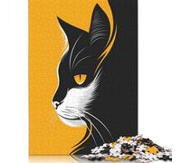 500 Pieces Puzzles for Adults Minimalist Cat Vector Portrait in Black And Orange Jigsaw Puzzles for Adults Woodenboard Puzzles Difficult And Challenge 500pcs (52x38cm)