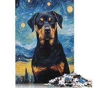 500 Pieces Puzzles for Adults Rottweiler Van Gogh Creative Square Jigsaw Puzzles for Adults, Wooden Puzzles Home Decoration Jigsaw Puzzles 500pcs (52x38cm)