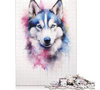 500 Pieces Puzzles for Adults Siberian Husky Portrait Square Puzzle for Adults & Wooden Puzzles Home Decor 500pcs (52x38cm)
