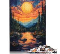 500 Pieces Puzzles for Adults Sunset Mountain River Square Puzzle for Adults & Wooden Puzzles Home Decor 500pcs (52x38cm)