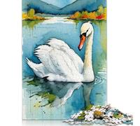 500 Pieces Puzzles for Adults Watercolor Swan on Lake Jigsaw Puzzles for Adults And Wooden Puzzles Home Decoration 500pcs (52x38cm)