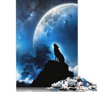 500 Pieces Puzzles for Adults Wolf Howling at Moon Creative Square Jigsaw Puzzles for Adults, Wooden Puzzles Home Decoration Jigsaw Puzzles 500pcs (52x38cm)