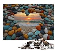 500 Pieces Puzzles for AdultsAbstract Modern,Heart-Shaped Pebble Beach Sunset Suitable for people aged 14 and above Home Decoration game Gift of works of art.size:14.9x20.4 inch