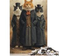 500 Pieces Puzzles Jigsaw Adults Puzzle Standard Jigsaw Animals Art 3 Dressed Cats Jigsaw Family Decoration Educational Toy Game 500pcs (52x38cm)