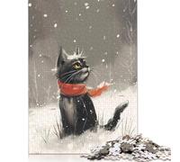 500 Pieces Puzzles Jigsaw Adults Puzzle Standard Jigsaw Black Cat in Winter Snow Jigsaw Family Decoration Educational Toy Game 500pcs (52x38cm)