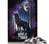 500 Pieces Puzzles Wolf And Moon Jigsaw Puzzles for Adults Woodenboard Puzzles Home Decoration Puzzle Toys 500pcs (52x38cm)