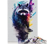 500 Pieces Raccoon Watercolors Jigsaw Square Puzzle for Adults Wooden Puzzles Unique Challenge Games 500pcs (52x38cm)