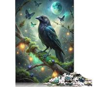 500 Pieces Raven on Mossy Branch with Butterflies Jigsaw Square Puzzle for Adults Wooden Puzzles Unique Challenge Games 500pcs (52x38cm)