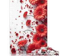 500 Pieces Red Daisy Flowers Creative Square Jigsaw Puzzles for Adults & Wooden Puzzles Challenging Game 500pcs (52x38cm)