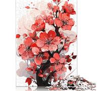 500 Pieces Red Flower for Adults Difficult Jigsaw Puzzles Wooden Puzzles for Adults Family Entertainment Toys 500pcs (52x38cm)