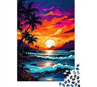 500 Pieces Retro Beach Sunset Creative Square Jigsaw Puzzles for Adults And Wooden Puzzles Challenging Game 500pcs (52x38cm)