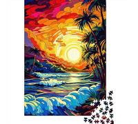 500 Pieces Retro Beach Sunset8 Creative Square Wooden Jigsaw Puzzles for Adults Educational Game Challenge Toy 500pcs (52x38cm)