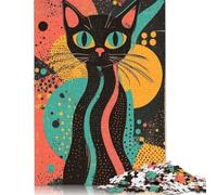 500 Pieces Retro Cat Art Print Vibrant Black Cat Bold Abstract Pop Art Print Jigsaw Puzzles for Adults Wooden Puzzle Jigsaws for Adults Stress Relief Toys 500pcs (52x38cm)