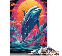 500 Pieces Retro Dolphin Jump Square Jigsaw Puzzles for Adults And Wooden Puzzles 500pcs (52x38cm)