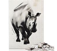 500 Pieces Rhino Illustration Jigsaw Puzzles Adults Difficulty Puzzles Strengthen Relationships between Family Members 500pcs (52x38cm)