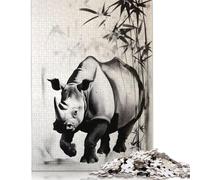 500 Pieces Rhino Ink Illustration Jigsaw Puzzles Adults Difficulty Puzzles Strengthen Relationships between Family Members 500pcs (52x38cm)