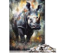 500 Pieces Rhino Watercolors Creative Square Jigsaw Puzzles for Adults & Wooden Puzzles Challenging Game 500pcs (52x38cm)