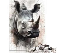 500 Pieces Rhinoceros Watercolor Jigsaw Puzzles for Adults & Teenager for Adults Teenagers Age 12+ 500pcs (52x38cm)