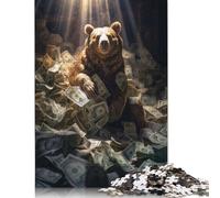500 Pieces Rich Wealthy Brown Bear Puzzle for Adults Wooden Puzzles Jigsaw Puzzles for Adults Educational Game Challenge Toy 500pcs (52x38cm)