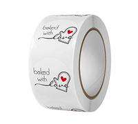 500 Pieces/Roll Baked with Love Stickers Waterproof Removable Baking Labels for Cookie Bags Packaging Personalized Cute Baking Packaging Stickers Labels for Kids Water Bottles