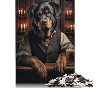 500 Pieces Rottweiler in The Bar Jigsaw Puzzles Wooden Puzzle Adult Jigsaw Puzzle Educational Game for Adult Teenagers 500pcs (52x38cm)