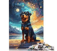 500 Pieces Rottweiler Night Sky Jigsaw Puzzles Wooden Puzzles for Adults & Teenager Brain Teaser Puzzles For Adults 500pcs (52x38cm)