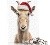 500 Pieces Saiga Antelope with Santa Hat Jigsaw Puzzles for Adults Wooden Puzzle Jigsaws for Adults Stress Relief Toys 500pcs (52x38cm)
