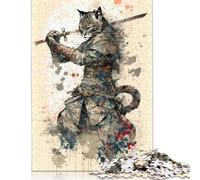 500 Pieces Samurai Cat Jigsaw Puzzle Puzzles for Adults & Teenager for Adults Teenagers Age 14+ 500pcs (52x38cm)