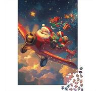 500 Pieces Santa Claus Riding Airplane Flyin Jigsaw Puzzles Adults Difficulty Puzzles Strengthen Relationships between Family Members 500pcs (52x38cm)