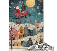 500 Pieces Santas Christmas Eve Flight Jigsaw Puzzles for Adults Wooden Puzzle Jigsaws for Adults Stress Relief Toys 500pcs (52x38cm)