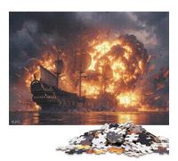 500 Pieces Ship in Flames Maritime Catastrophe Jigsaw Puzzles for Adults Wooden Puzzle Educational Game for Adult Teenagers 500pcs (52x38cm)