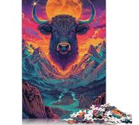 500 Pieces Sigpsychedelic Cow in The Mountains Jigsaw Puzzles Adults Difficulty Puzzles Strengthen Relationships between Family Members 500pcs (52x38cm)
