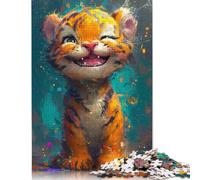 500 Pieces Smiling Baby Tiger Jigsaw Puzzles for Adults Wood Jigsaw Family Puzzle Game Stress Reliever Puzzle for Adults 18+ 500pcs (52x38cm)