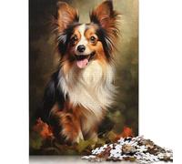 500 Pieces Smiling Papillon Dog Creative Square Wooden Jigsaw Puzzles for Adults Educational Game Challenge Toy 500pcs (52x38cm)